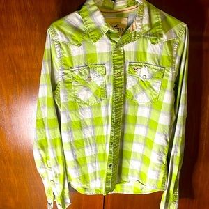 Green and white checkered shirt
